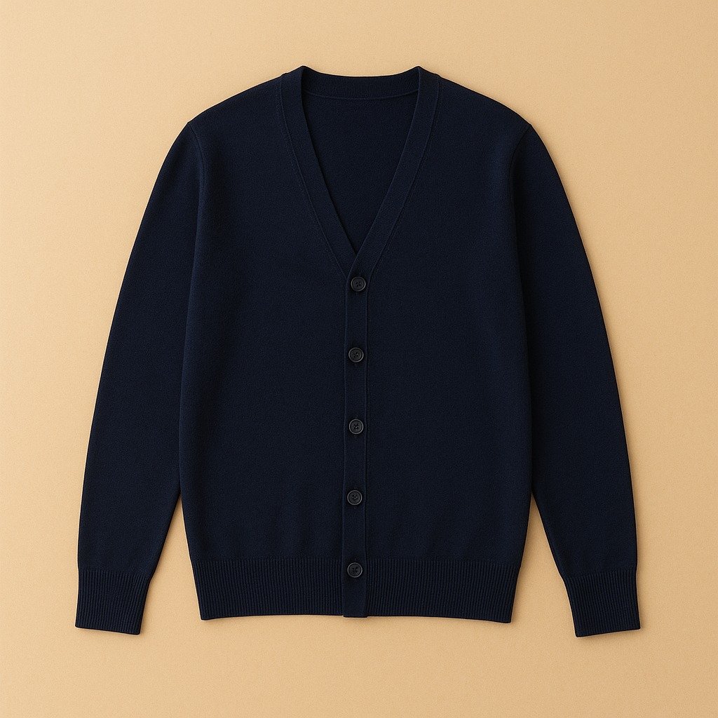 Indigo V-Neck Cardigan — standalone complete unbranded garment